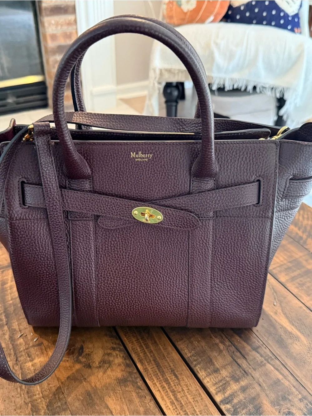 Mulberry Small Bayswater Leather Satchel in Plum